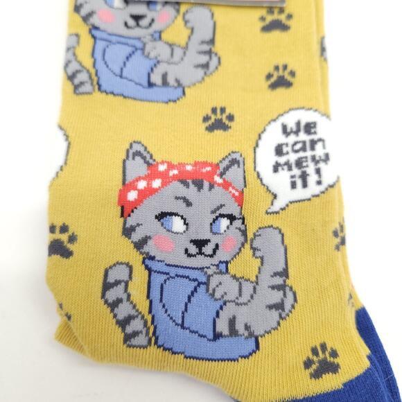 Socksmith Women's Crew Socks 9-11 Cat We Can Meow It Yellow Novelty Graphic Gift - Picture 3 of 7